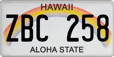 HI license plate ZBC258