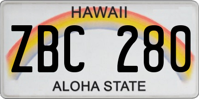 HI license plate ZBC280