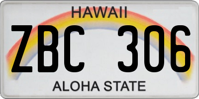 HI license plate ZBC306