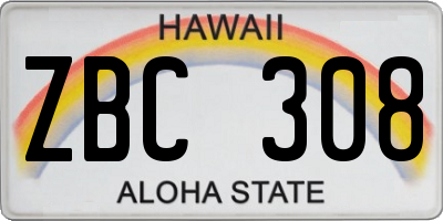HI license plate ZBC308