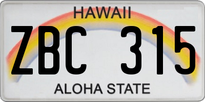 HI license plate ZBC315