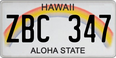 HI license plate ZBC347