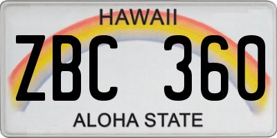 HI license plate ZBC360