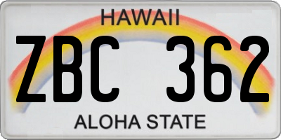 HI license plate ZBC362
