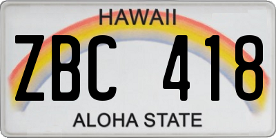HI license plate ZBC418