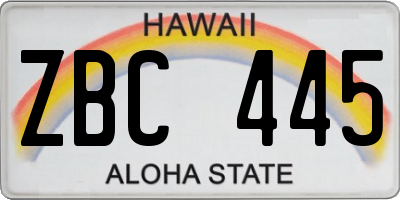 HI license plate ZBC445