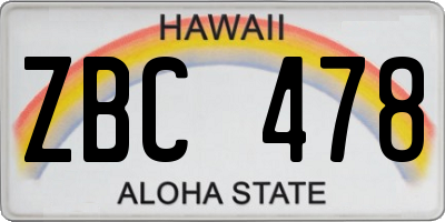 HI license plate ZBC478