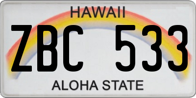 HI license plate ZBC533