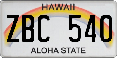 HI license plate ZBC540