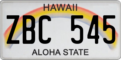 HI license plate ZBC545