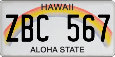 HI license plate ZBC567