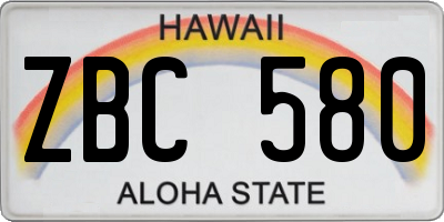 HI license plate ZBC580
