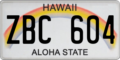 HI license plate ZBC604
