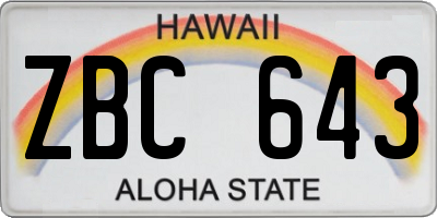 HI license plate ZBC643