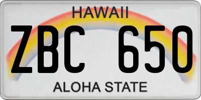HI license plate ZBC650