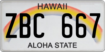 HI license plate ZBC667