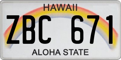 HI license plate ZBC671