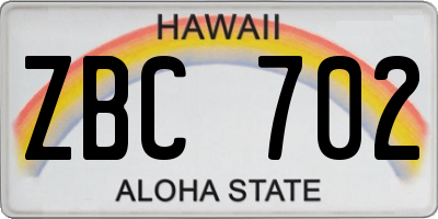 HI license plate ZBC702