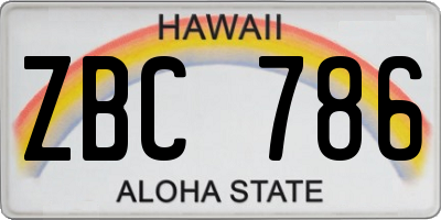 HI license plate ZBC786