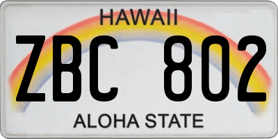 HI license plate ZBC802