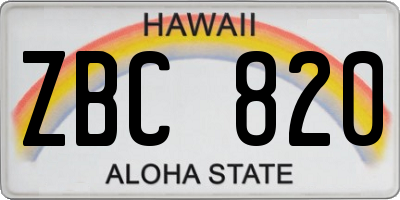 HI license plate ZBC820