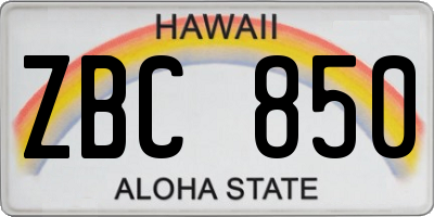 HI license plate ZBC850