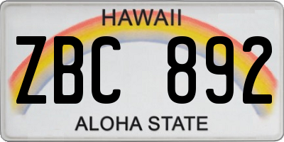 HI license plate ZBC892