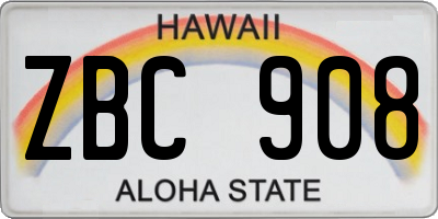 HI license plate ZBC908