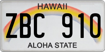 HI license plate ZBC910