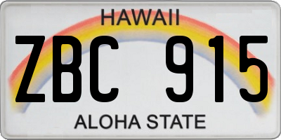 HI license plate ZBC915