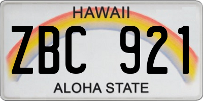 HI license plate ZBC921