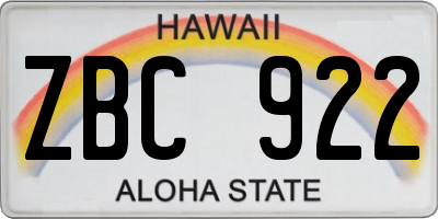 HI license plate ZBC922