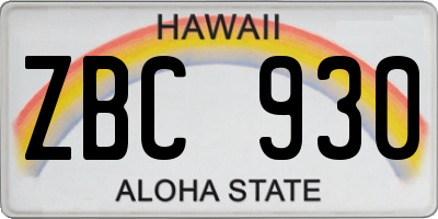 HI license plate ZBC930
