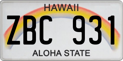 HI license plate ZBC931