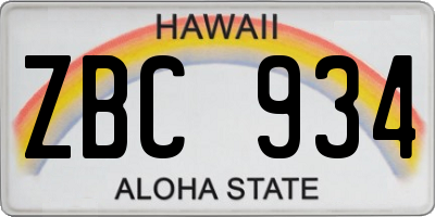 HI license plate ZBC934