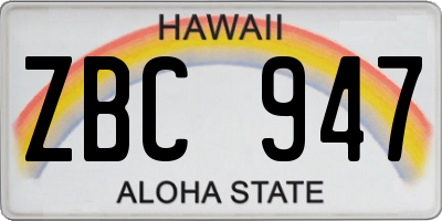 HI license plate ZBC947