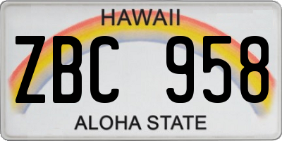 HI license plate ZBC958