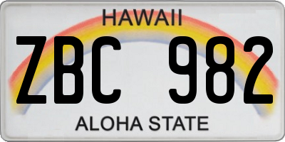 HI license plate ZBC982