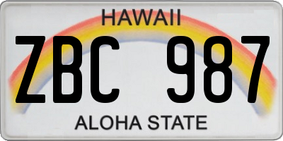 HI license plate ZBC987