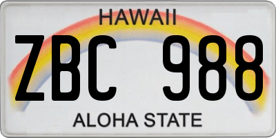HI license plate ZBC988