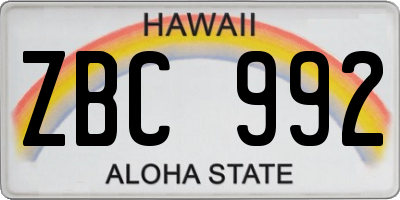 HI license plate ZBC992