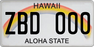 HI license plate ZBD000