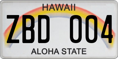 HI license plate ZBD004