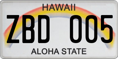 HI license plate ZBD005