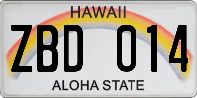 HI license plate ZBD014