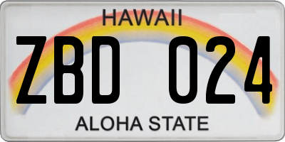 HI license plate ZBD024