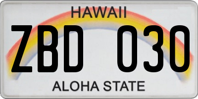 HI license plate ZBD030