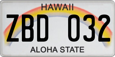 HI license plate ZBD032