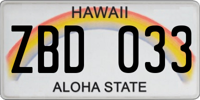 HI license plate ZBD033