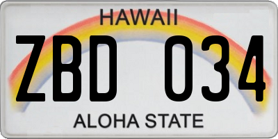 HI license plate ZBD034